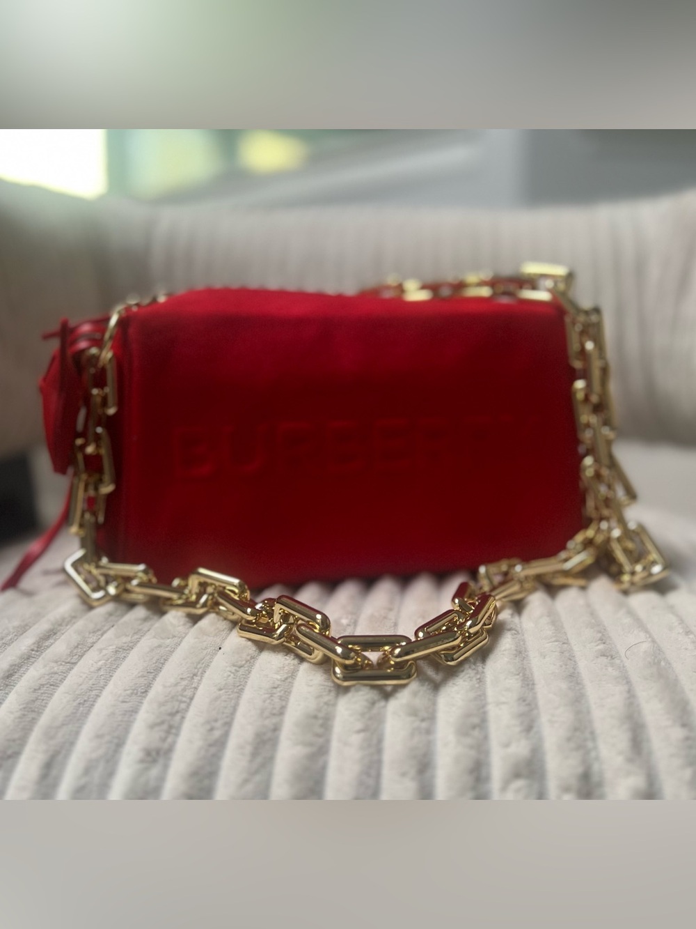 Burberry Upcycled Red Embossed Canvas Beauty to Crossbody Bag